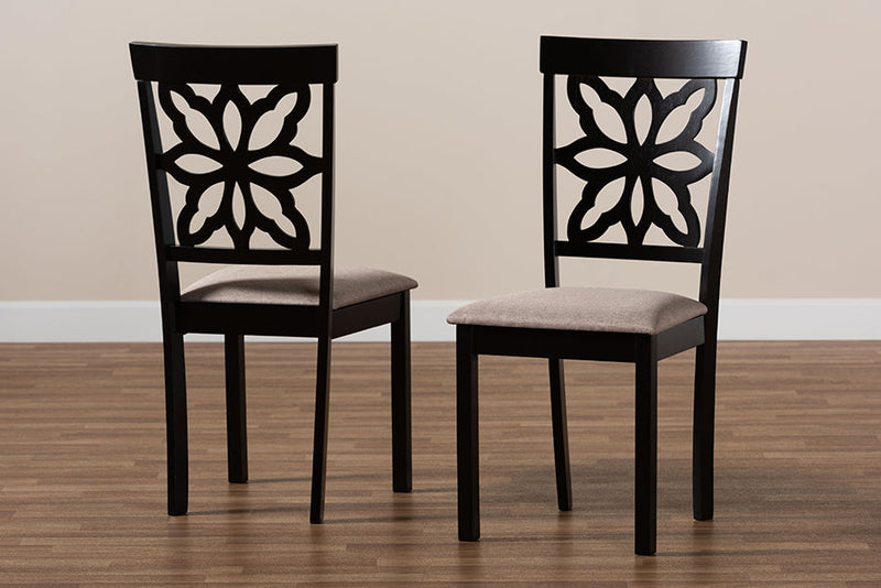 Lore Sand Fabric Upholstered and Dark Brown 2Pc Dining Chair Set Baxton