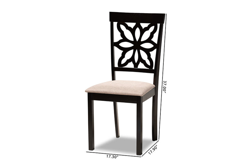 Lore Sand Fabric Upholstered and Dark Brown 2Pc Dining Chair Set Baxton
