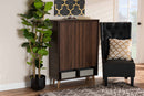 Liam Walnut Brown and Gold 2-Door Entryway Shoe storage Cabinet Baxton