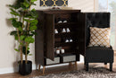 Liam Walnut Brown and Gold 2-Door Entryway Shoe storage Cabinet Baxton