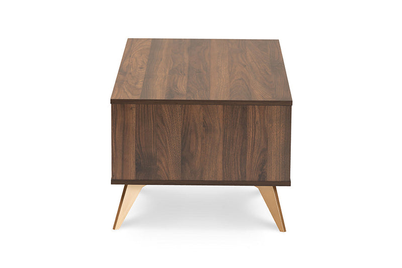 Eligah Walnut Brown and Gold Coffee Table Baxton