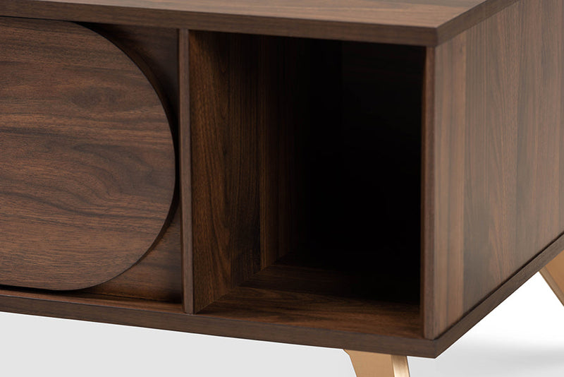 Eligah Walnut Brown and Gold Coffee Table Baxton
