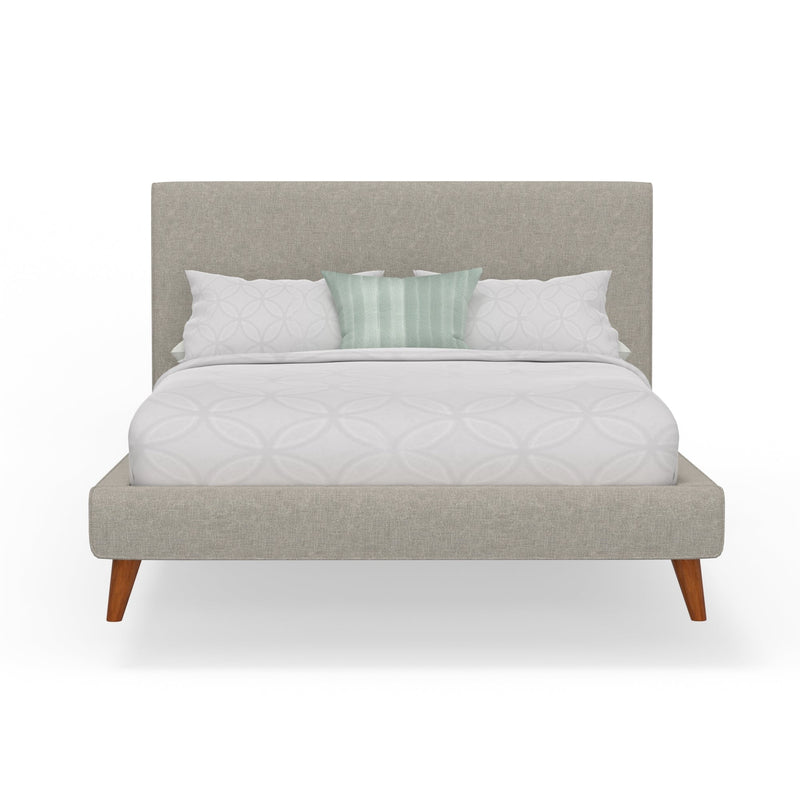 Lyra Queen Upholstered Platform Bed, Light Grey Linen Alpine