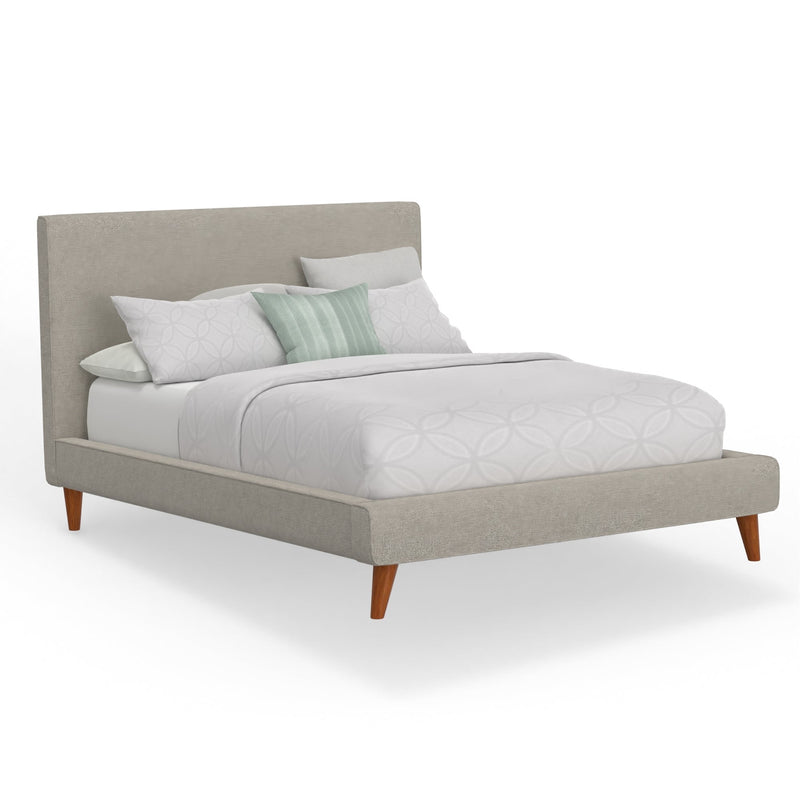 Lyra Queen Upholstered Platform Bed, Light Grey Linen Alpine