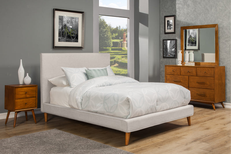 Lyra Queen Upholstered Platform Bed, Light Grey Linen