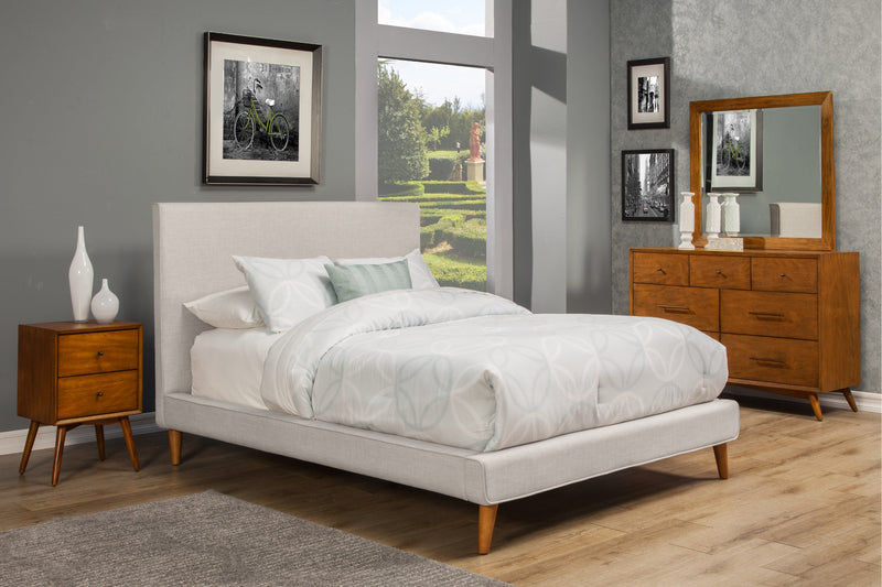 Lyra Queen Upholstered Platform Bed, Light Grey Linen Alpine