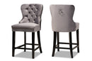 Isley Gray Velvet Dark Brown 2Pc Counter Stool Set Baxton