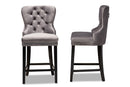 Isley Gray Velvet Dark Brown 2Pc Counter Stool Set Baxton