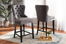 Isley Gray Velvet Dark Brown 2Pc Counter Stool Set Baxton