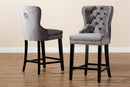 Isley Gray Velvet Dark Brown 2Pc Counter Stool Set Baxton