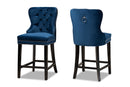 Isley Navy Blue Velvet Dark Brown 2Pc Counter Stool Set Baxton