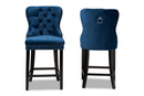 Isley Navy Blue Velvet Dark Brown 2Pc Counter Stool Set Baxton