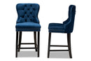 Isley Navy Blue Velvet Dark Brown 2Pc Counter Stool Set Baxton