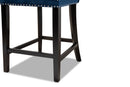 Isley Navy Blue Velvet Dark Brown 2Pc Counter Stool Set Baxton