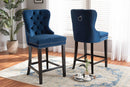 Isley Navy Blue Velvet Dark Brown 2Pc Counter Stool Set Baxton