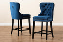Isley Navy Blue Velvet Dark Brown 2Pc Counter Stool Set Baxton