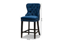Isley Navy Blue Velvet Dark Brown 2Pc Counter Stool Set Baxton