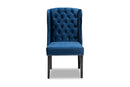Cameron Modern Navy Blue Velvet Fabric Dark Brown Wingback Dining Chair Baxton