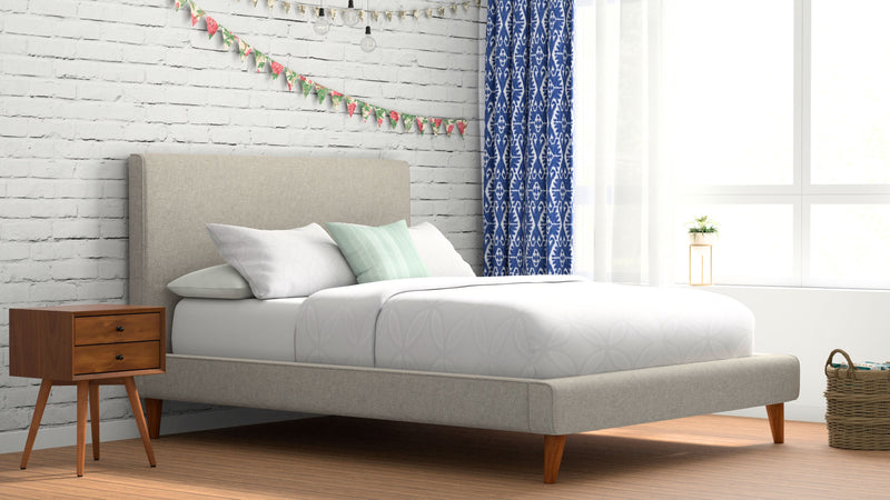 Lyra Queen Upholstered Platform Bed, Light Grey Linen