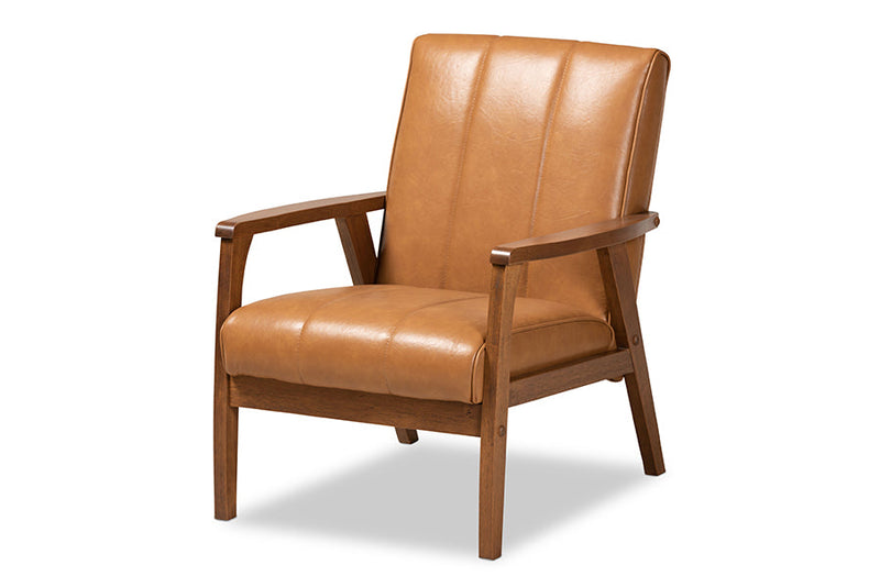 Ghina Tan Faux Leather Upholstered and Walnut Brown 3-Piece Living Room Set Baxton