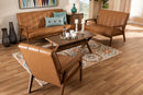 Ghina Tan Faux Leather Upholstered and Walnut Brown 3-Piece Living Room Set Baxton