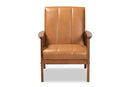 Ghina Tan Faux Leather Upholstered and Walnut Brown Lounge Chair Baxton