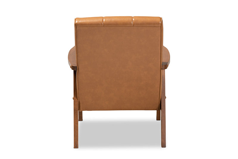 Ghina Tan Faux Leather Upholstered and Walnut Brown Lounge Chair Baxton