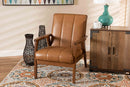 Ghina Tan Faux Leather Upholstered and Walnut Brown Lounge Chair Baxton