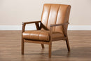 Ghina Tan Faux Leather Upholstered and Walnut Brown Lounge Chair Baxton