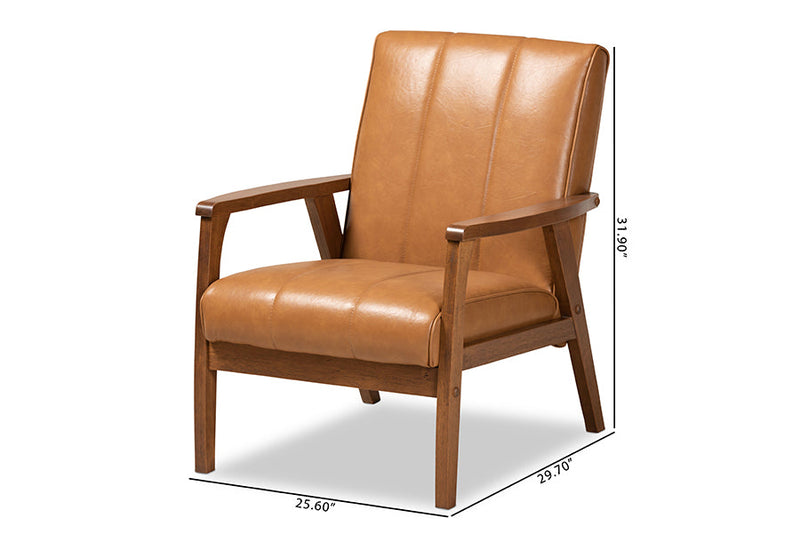 Ghina Tan Faux Leather Upholstered and Walnut Brown Lounge Chair Baxton