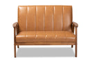 Ghina Tan Faux Leather Upholstered and Walnut Brown Loveseat Baxton