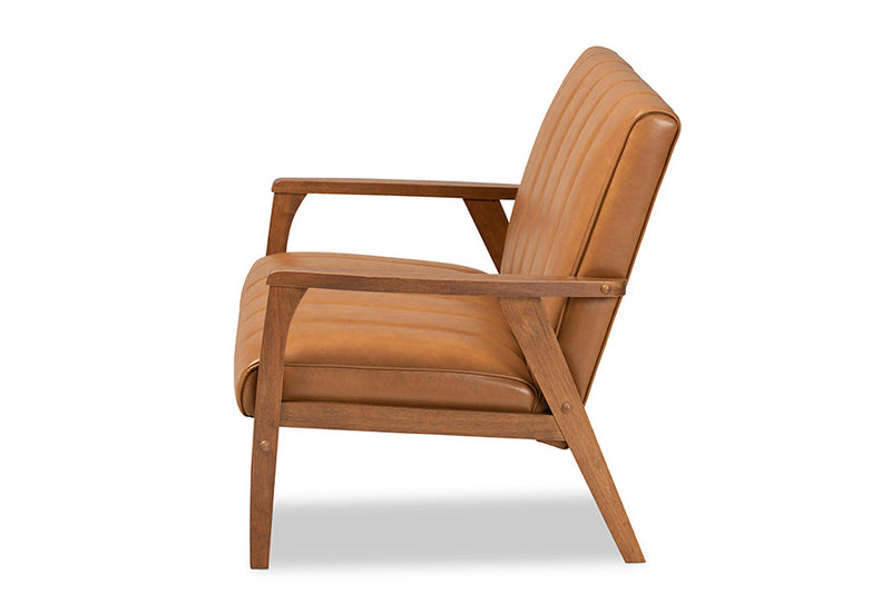 Ghina Tan Faux Leather Upholstered and Walnut Brown Loveseat Baxton