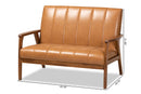 Ghina Tan Faux Leather Upholstered and Walnut Brown Loveseat Baxton