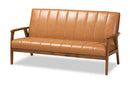 Ghina Tan Faux Leather Upholstered and Walnut Brown Sofa Baxton