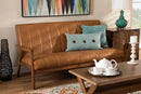 Ghina Tan Faux Leather Upholstered and Walnut Brown Sofa Baxton