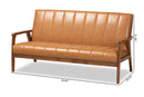 Ghina Tan Faux Leather Upholstered and Walnut Brown Sofa Baxton