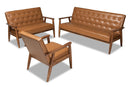 Kennedy Tan Faux Leather Upholstered and Walnut Brown 3-Piece Living Room Set Baxton