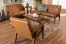 Kennedy Tan Faux Leather Upholstered and Walnut Brown 3-Piece Living Room Set Baxton