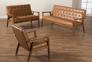 Kennedy Tan Faux Leather Upholstered and Walnut Brown 3-Piece Living Room Set Baxton