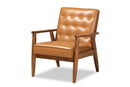 Kennedy Tan Faux Leather Upholstered and Walnut Brown Lounge Chair Baxton