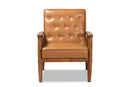 Kennedy Tan Faux Leather Upholstered and Walnut Brown Lounge Chair Baxton