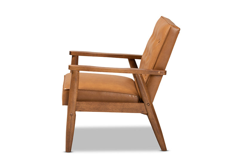 Kennedy Tan Faux Leather Upholstered and Walnut Brown Lounge Chair Baxton