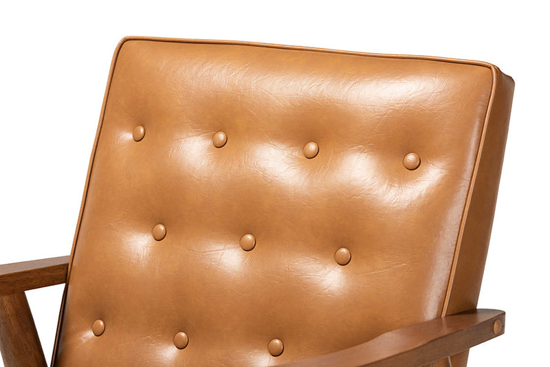 Kennedy Tan Faux Leather Upholstered and Walnut Brown Lounge Chair Baxton