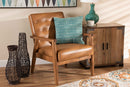 Kennedy Tan Faux Leather Upholstered and Walnut Brown Lounge Chair Baxton