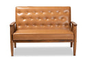 Kennedy Tan Faux Leather Upholstered and Walnut Brown Loveseat Baxton