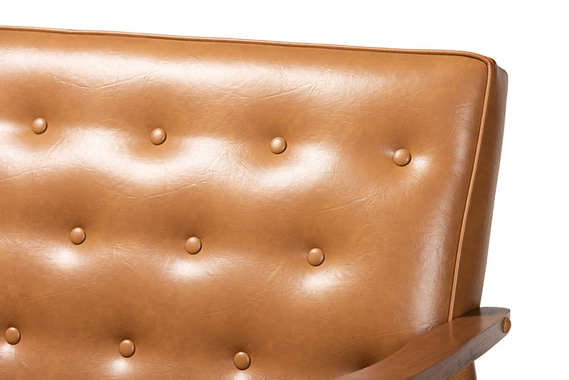 Kennedy Tan Faux Leather Upholstered and Walnut Brown Loveseat Baxton