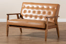 Kennedy Tan Faux Leather Upholstered and Walnut Brown Loveseat Baxton