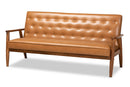 Kennedy Tan Faux Leather Upholstered and Walnut Brown Sofa Baxton