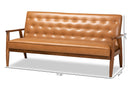 Kennedy Tan Faux Leather Upholstered and Walnut Brown Sofa Baxton