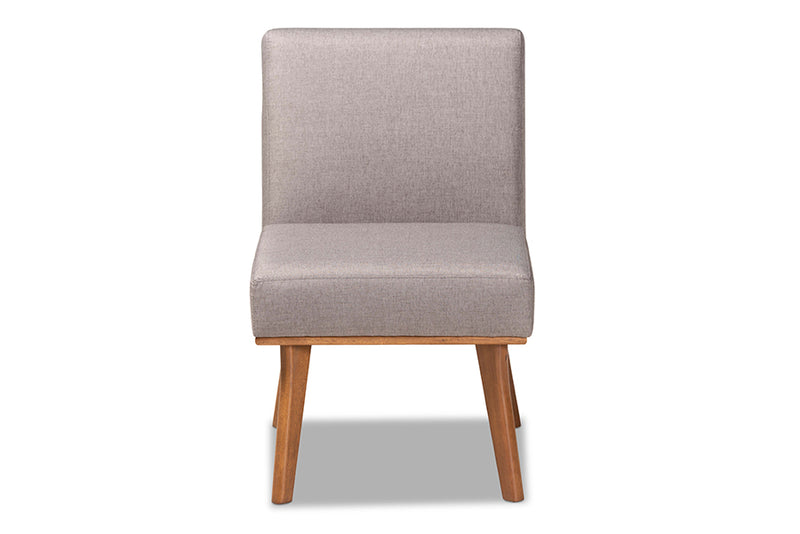 Adelie Mid-Century Modern Gray Fabric Upholstered and Walnut Brown Finished Wood Dining Chair